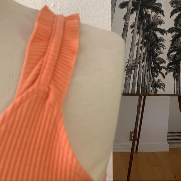 Pink MStyle Peachy orange ribbed tank top with ruffled shoulder straps. - Picture 3 of 12